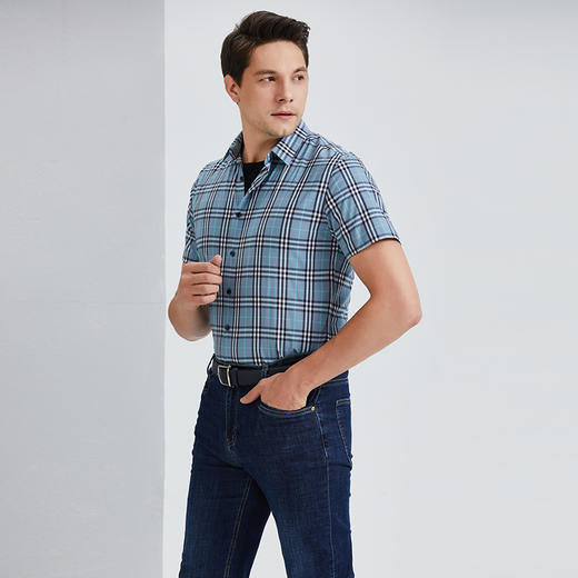 YvesFigarau伊夫·费嘉罗夏季新款商务休闲格纹舒适透气短袖衬衫912463 商品图2