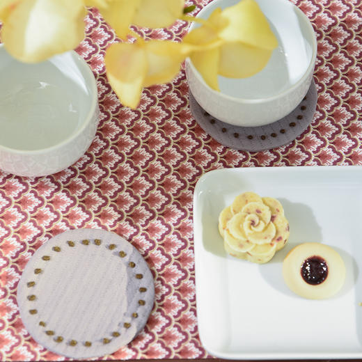 打籽绣圆形杯垫纯色布艺咖啡圆杯垫日式简约 商品图2