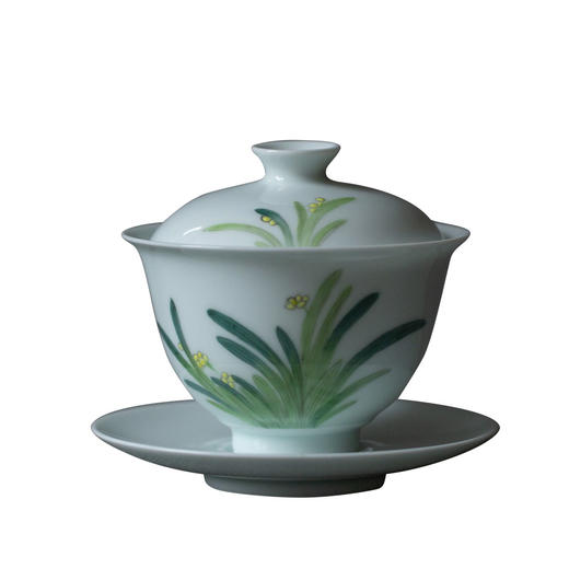 茶香记 景德镇手作 仿古泥 手绘绣球花盖碗  水仙盖碗  釉上彩绘 商品图4