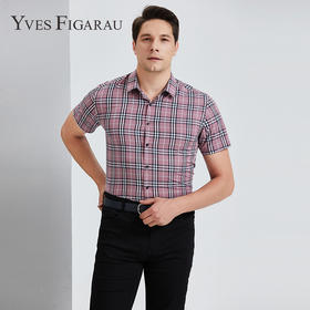 YvesFigarau伊夫·费嘉罗夏季新款商务休闲格纹舒适透气短袖衬衫912465