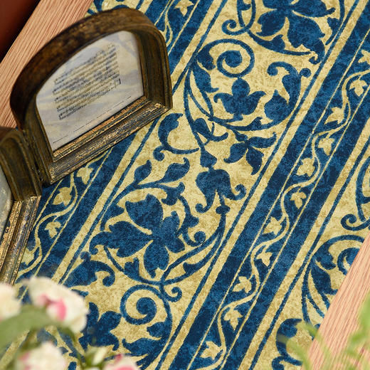 靛蓝宝莲花电视柜盖布美式桌旗茶几巾 商品图3