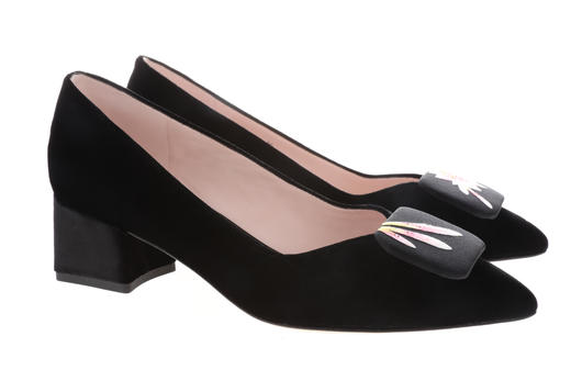 sheme 新中式 塔塔尔族顶冰花系列精美AB款刺绣方扣粗跟尖头单鞋可定制 商品图0