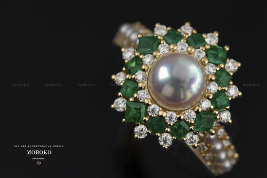 莲上珠·珍珠·祖母绿钻石 | 设计戒指 商品图0