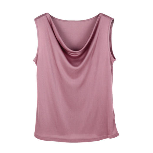 丁摩夏季真丝荡领无袖背心女T恤衫桑蚕丝针织修身百搭打底衫女装上衣 商品图3