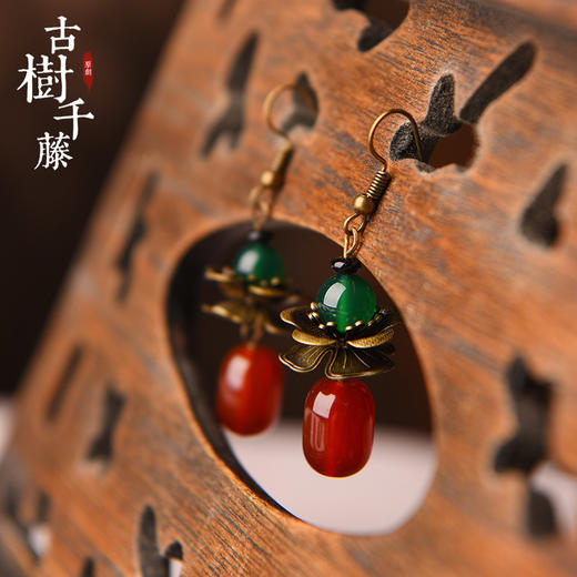 JGL-03220075新款民族风耳环简约时尚红玛瑙耳坠复古气质耳饰 商品图3