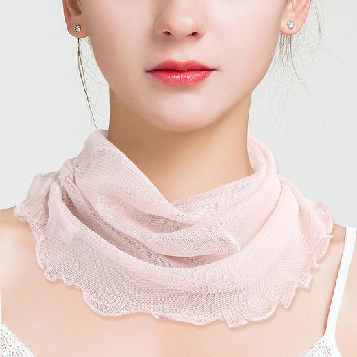 丁摩 夏季纯色真丝网眼套头围脖桑蚕丝针织假领子防晒脖套小丝巾女围巾66607 商品图1