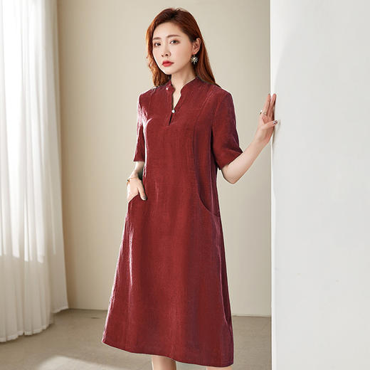 丁摩 高端真丝香云纱连衣裙短袖薄款桑蚕丝裙旗袍女裙子Q121153 商品图1