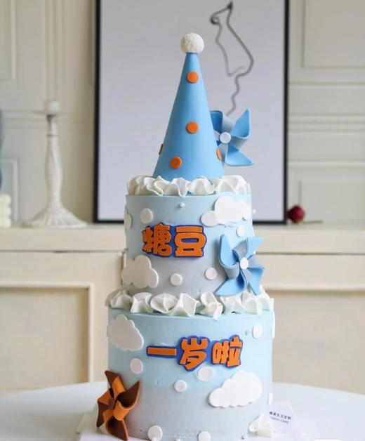 蓝色翻糖装饰生日派对蛋糕 商品图0