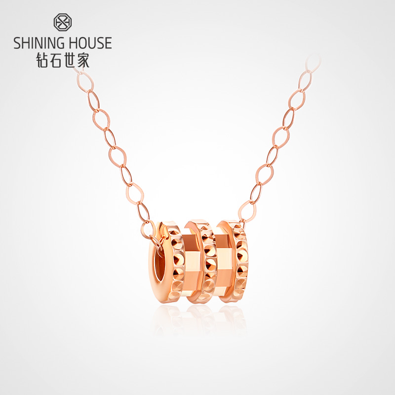 【时尚K金】钻石世家倾城系列18K金项链 几何圆柱动感立体彰显个性（约1.02±0.1克）