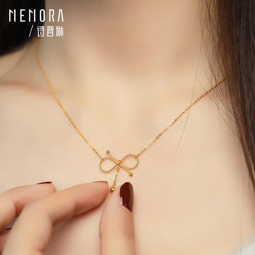 在逃公主网红款蝴蝶结黄金项链5G足金套链MEMORA诗普琳LN466001 商品图7