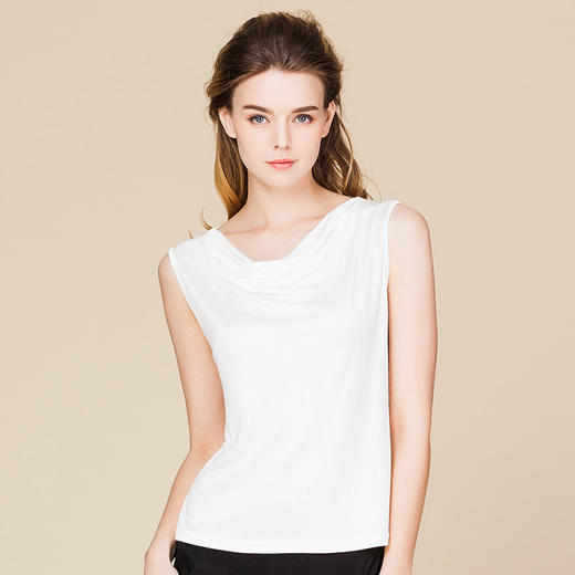 丁摩夏季真丝荡领无袖背心女T恤衫桑蚕丝针织修身百搭打底衫女装上衣 商品图2