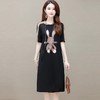 YWE-KED18066新款时尚气质连帽短袖中长款印花连衣裙 商品缩略图0