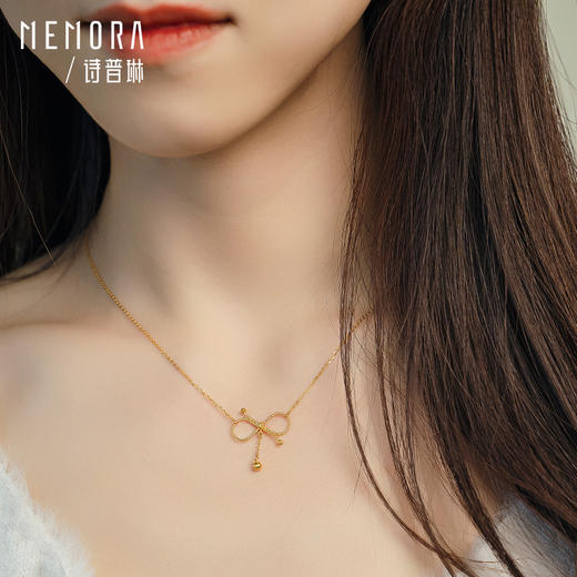 在逃公主网红款蝴蝶结黄金项链5G足金套链MEMORA诗普琳LN466001 商品图4