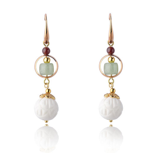 JGL-03220100气质古风复古耳环简约白贝壳莲花耳坠汉服耳环 商品图4