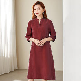 丁摩 高端真丝香云纱连衣裙短袖薄款桑蚕丝裙旗袍女裙子Q121153