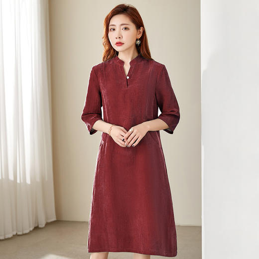 丁摩 高端真丝香云纱连衣裙短袖薄款桑蚕丝裙旗袍女裙子Q121153 商品图0