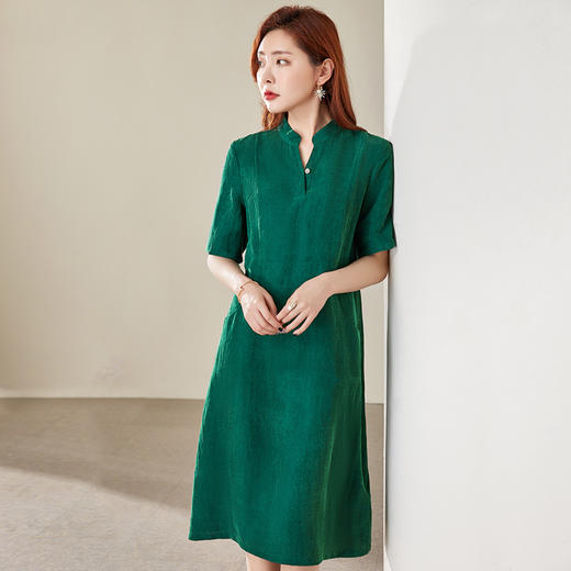 丁摩 高端真丝香云纱连衣裙短袖薄款桑蚕丝裙旗袍女裙子Q121153 商品图4