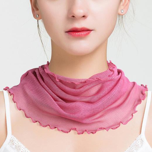丁摩 夏季纯色真丝网眼套头围脖桑蚕丝针织假领子防晒脖套小丝巾女围巾66607 商品图6
