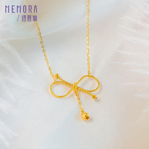 在逃公主网红款蝴蝶结黄金项链5G足金套链MEMORA诗普琳LN466001 商品图3