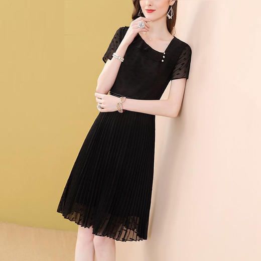 TZW-欧洲站赫本风黑色压褶雪纺连衣裙 商品图3