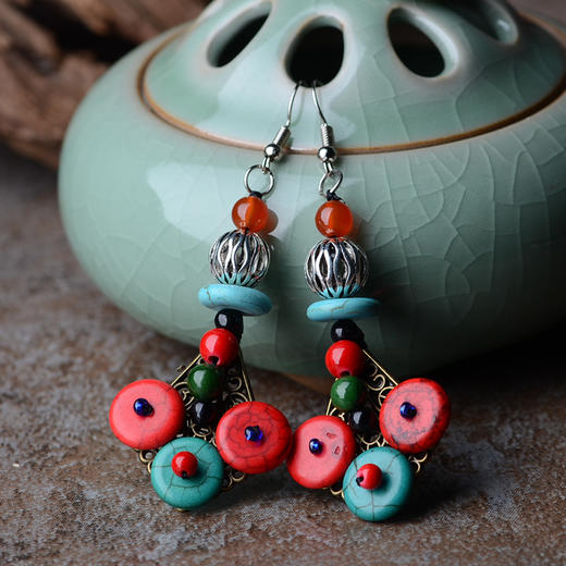 JGL-03080006民族风耳饰波西米亚松石复古耳环耳坠 商品图1