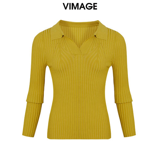 VIMAGE纬漫纪秋季新款款时尚百搭纯色V领针织衫女上衣套头V1501109 商品图0