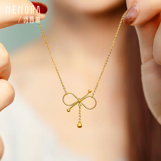 在逃公主网红款蝴蝶结黄金项链5G足金套链MEMORA诗普琳LN466001 商品图2