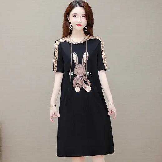 YWE-KED18066新款时尚气质连帽短袖中长款印花连衣裙 商品图2