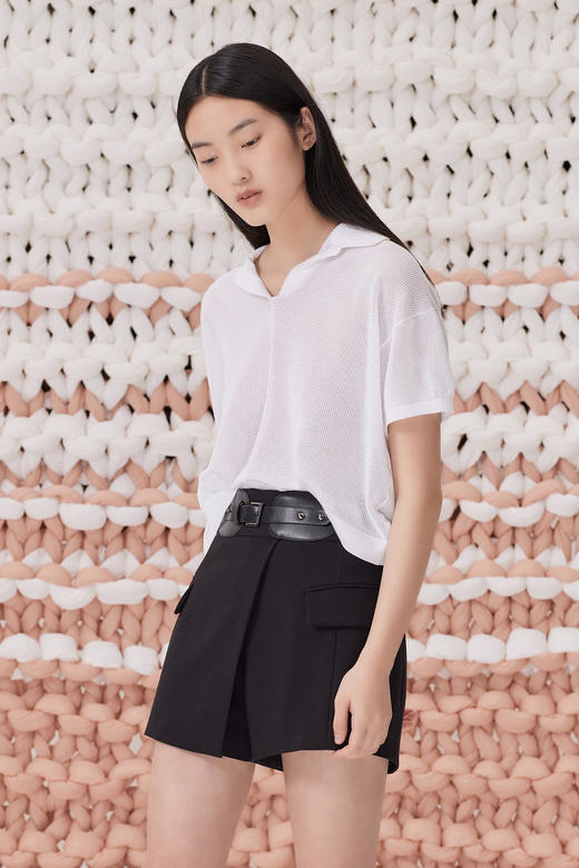  春夏 POLO领镂空针织短袖女上衣 SJS93W078N 商品图4