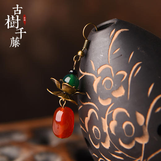 JGL-03220075新款民族风耳环简约时尚红玛瑙耳坠复古气质耳饰 商品图2