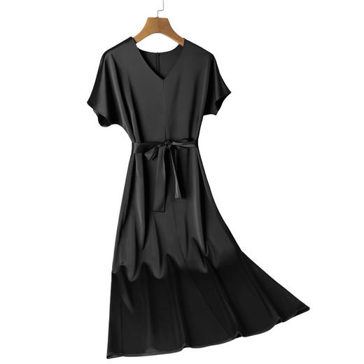 丁摩  2021夏新款进口三醋酸连衣裙女气质法式宽松V领中长裙丝滑缎面裙 商品图4