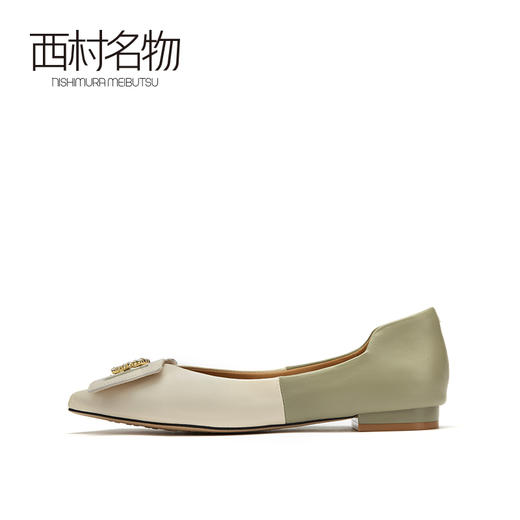 西村名物2021秋季新款平底鞋通勤时尚方头浅口低跟简约单鞋T21CE34271 商品图1