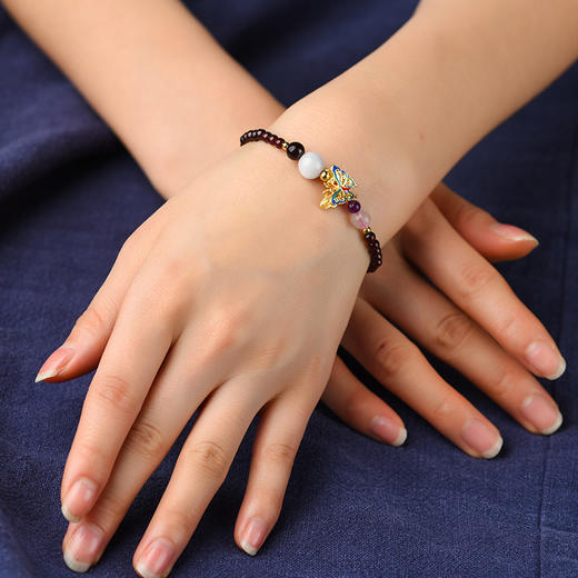 JGL-05050152石榴石单圈手串景泰蓝蝴蝶国风手链女简约古风手饰 商品图1
