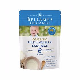 澳洲贝拉米Bellamy's 有机香草牛奶燕麦米粉6+段125g 宝宝米糊/包