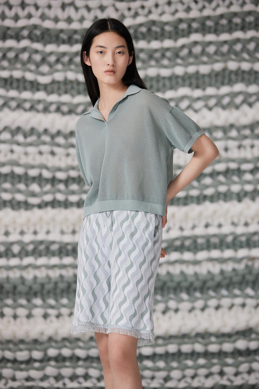  春夏 POLO领镂空针织短袖女上衣 SJS93W078N 商品图3