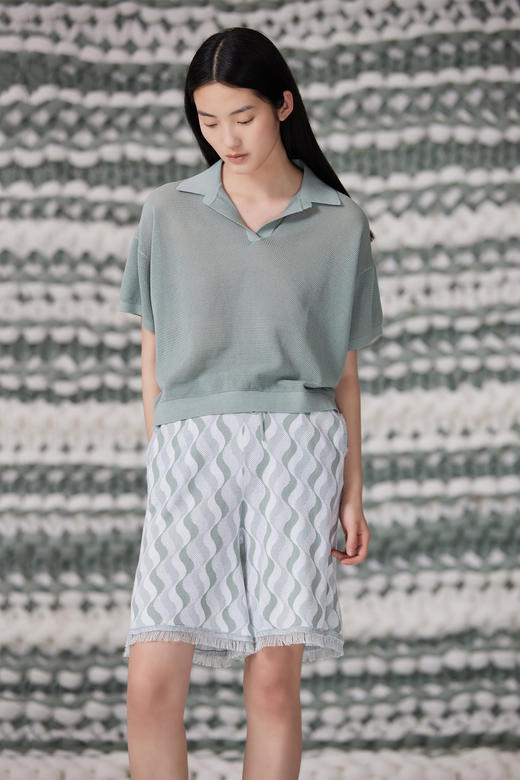  春夏 POLO领镂空针织短袖女上衣 SJS93W078N 商品图2