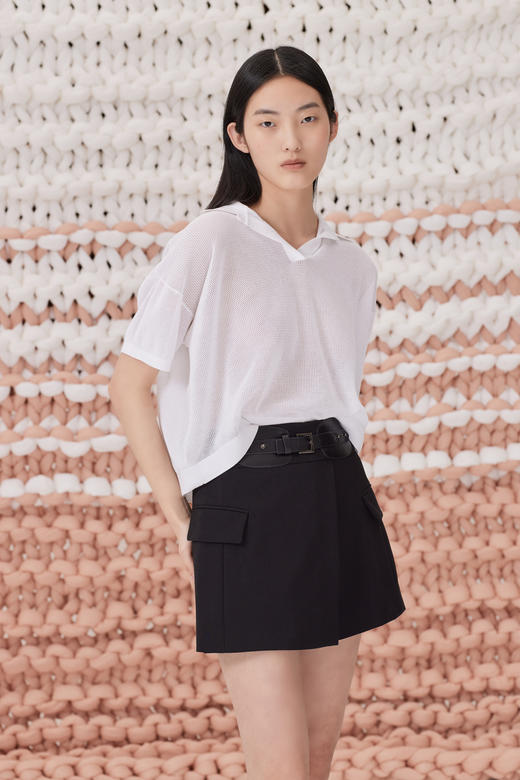  春夏 POLO领镂空针织短袖女上衣 SJS93W078N 商品图1