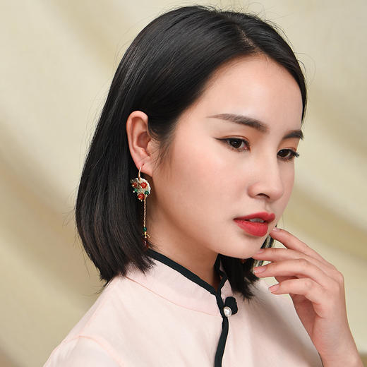 JGL-03220102长款耳环玛瑙花团锦簇贝壳耳坠复古小众首饰 商品图1