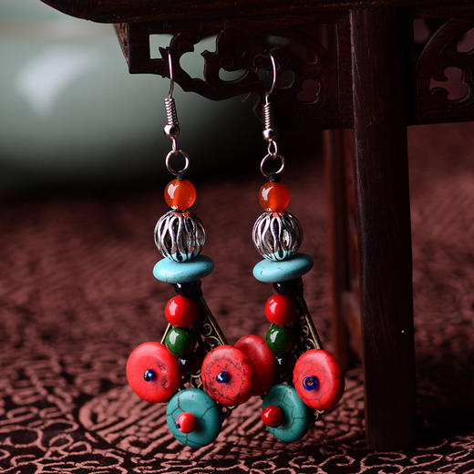 JGL-03080006民族风耳饰波西米亚松石复古耳环耳坠 商品图0