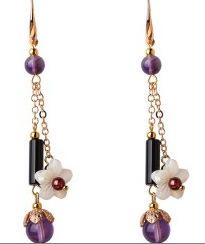 JGL-03220047新款简约紫水晶镀金耳线贝壳花欧美复古流苏耳饰耳环 商品图4