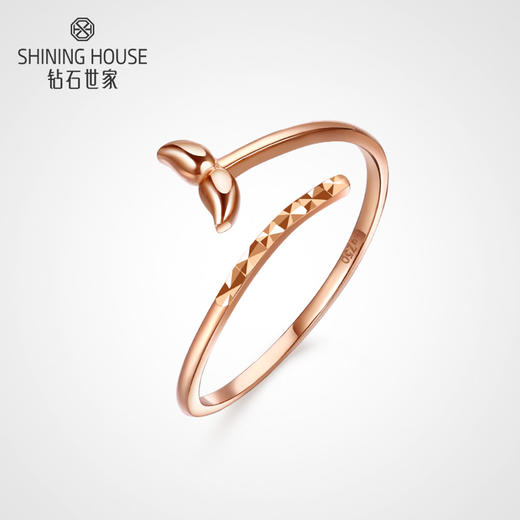 【时尚K金】钻石世家 18K金戒指 银杏开口戒指 人鱼尾巴造型戒指 开口素戒戒指 不规则戒指 尾戒叠戴戒指 简约时尚女戒（约1.07±0.1克） 商品图0