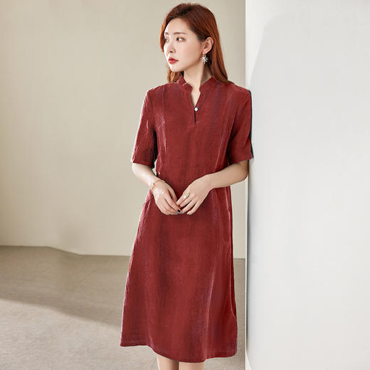 丁摩 高端真丝香云纱连衣裙短袖薄款桑蚕丝裙旗袍女裙子Q121153 商品图2