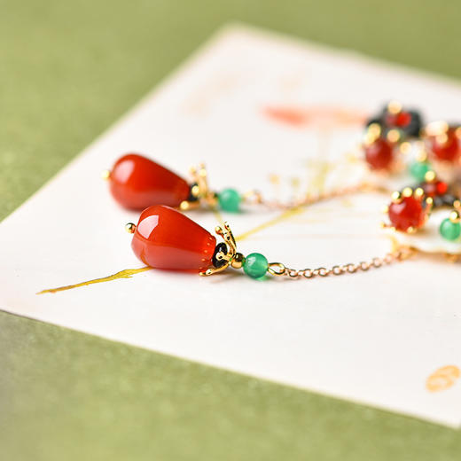 JGL-03220102长款耳环玛瑙花团锦簇贝壳耳坠复古小众首饰 商品图2