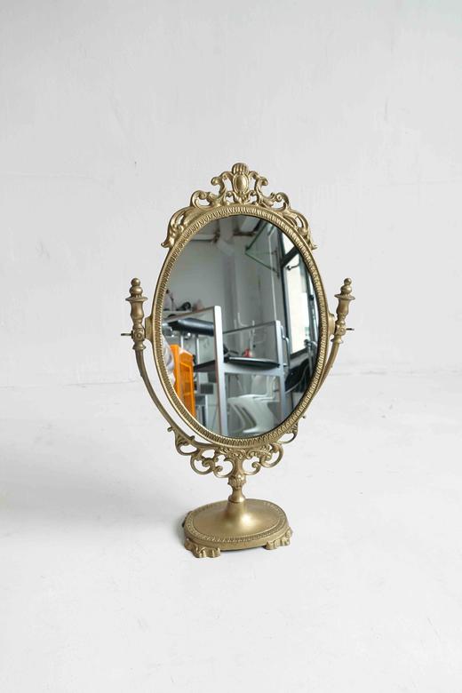 英国古董铜鎏金梳妆镜子 大号 商品图0