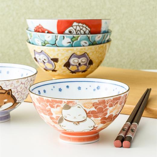 【旬彩】 千代源 日本进口祥物风可爱卡通陶瓷五入饭碗 M-105 商品图0