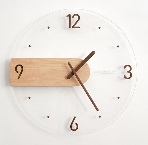 【家居】创意实木制亚克力玻璃装饰钟 商品图0
