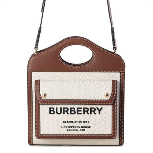 【三】BURBERRY 巴宝莉 女士迷你双色帆布拼皮革口袋包 混色 8039361 A1395 商品图3
