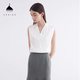 无袖V领重磅真丝衬衫