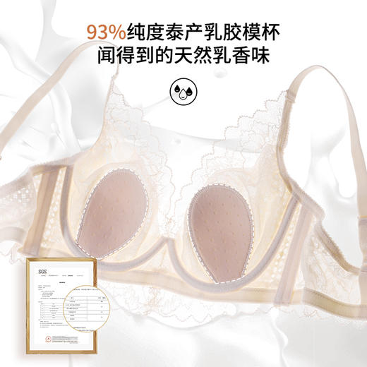 美奈川 天然乳胶杯垫薄款夏天蕾丝内衣女软钢圈聚拢小胸文胸收副乳防下垂BRA11345 商品图3