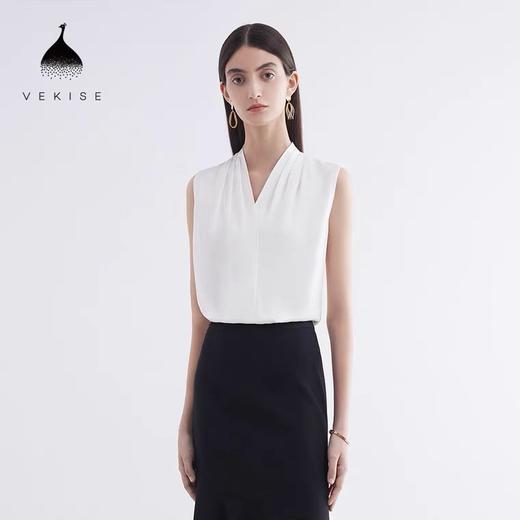 无袖V领重磅真丝衬衫 商品图3